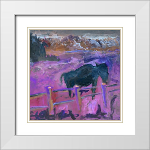 Buffalo II White Modern Wood Framed Art Print with Double Matting by Grayscale