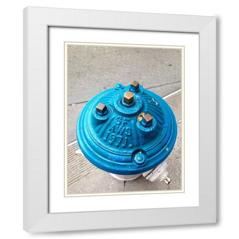 Blue Fire Hydrant II White Modern Wood Framed Art Print with Double Matting by Grayscale