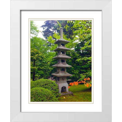 Pagoda Garden II White Modern Wood Framed Art Print with Double Matting by Grayscale