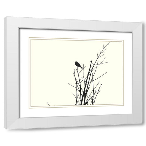Bird Silhouette: BandW White Modern Wood Framed Art Print with Double Matting by Popcorn