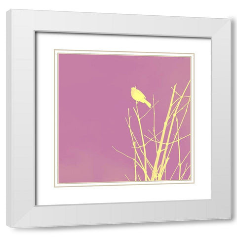 Bird Silhouette III White Modern Wood Framed Art Print with Double Matting by Popcorn