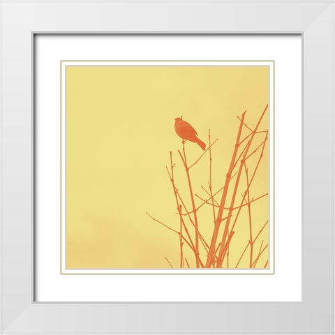 Bird Silhouette IV White Modern Wood Framed Art Print with Double Matting by Popcorn