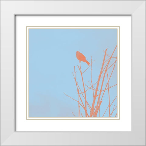 Bird Silhouette V White Modern Wood Framed Art Print with Double Matting by Popcorn