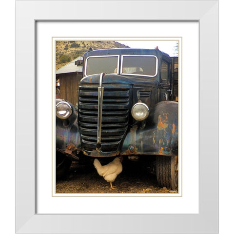 Bygone Chicken White Modern Wood Framed Art Print with Double Matting by Popcorn
