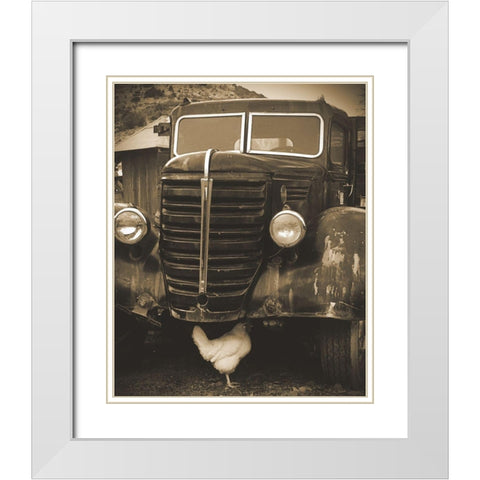 Bygone Chicken White Modern Wood Framed Art Print with Double Matting by Popcorn