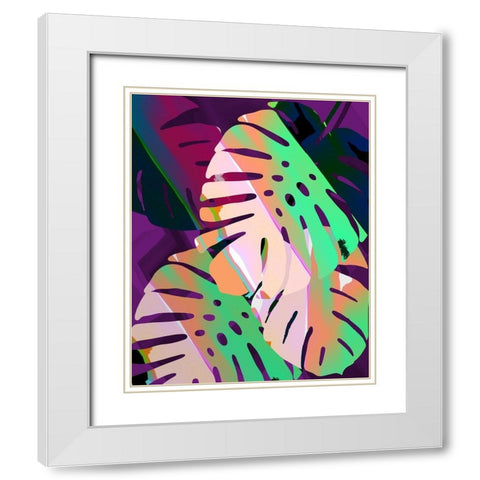 Monstera Stylized V White Modern Wood Framed Art Print with Double Matting by Tenoever, William