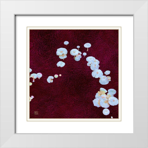 White Mushrooms Ver4 White Modern Wood Framed Art Print with Double Matting by Tenoever, William