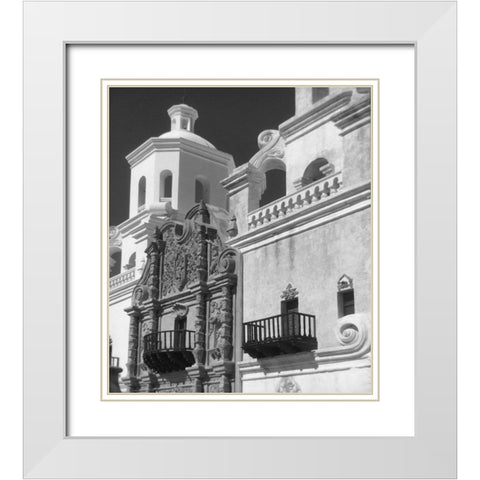 San Xavier Del Bac V BandW White Modern Wood Framed Art Print with Double Matting by Popcorn