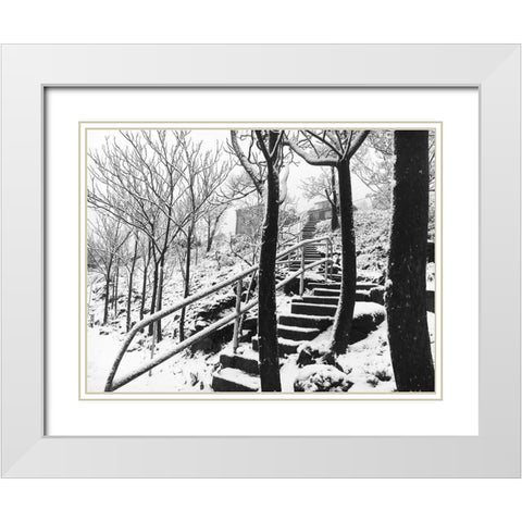 Jerome Snowy Stairs II BandW White Modern Wood Framed Art Print with Double Matting by Popcorn