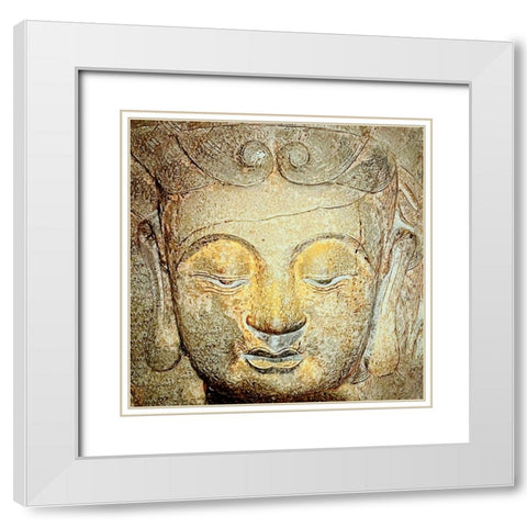 Buddha White Modern Wood Framed Art Print with Double Matting by Tenoever, William