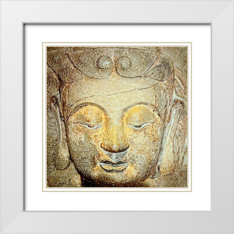 Buddha White Modern Wood Framed Art Print with Double Matting by Tenoever, William
