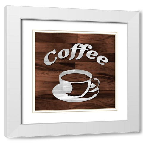 Coffee Woodblock White Modern Wood Framed Art Print with Double Matting by Tenoever, William