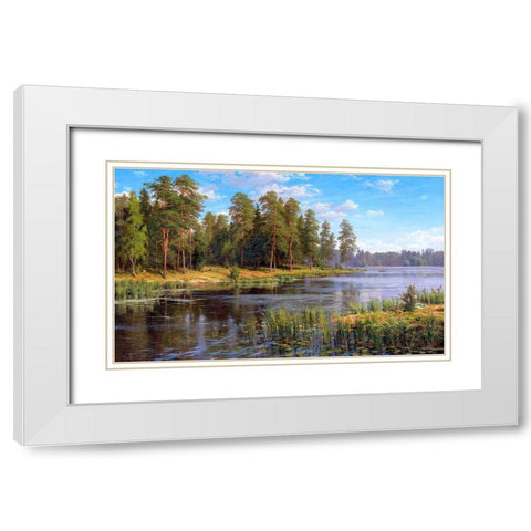 Forest lake White Modern Wood Framed Art Print with Double Matting by Basov, Sergej