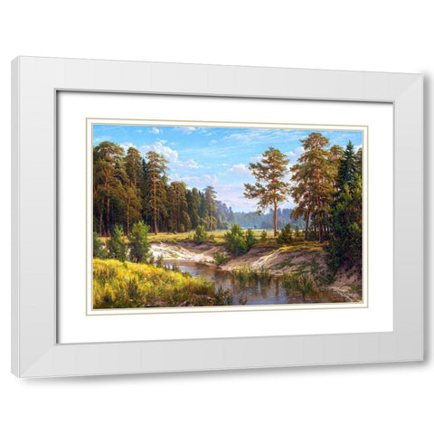 Forest river White Modern Wood Framed Art Print with Double Matting by Basov, Sergej