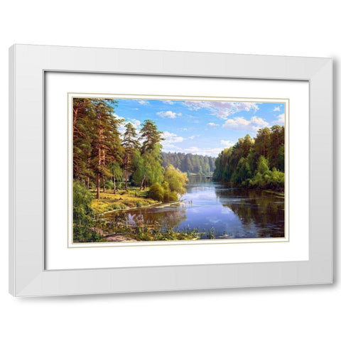 Forest flood White Modern Wood Framed Art Print with Double Matting by Basov, Sergej
