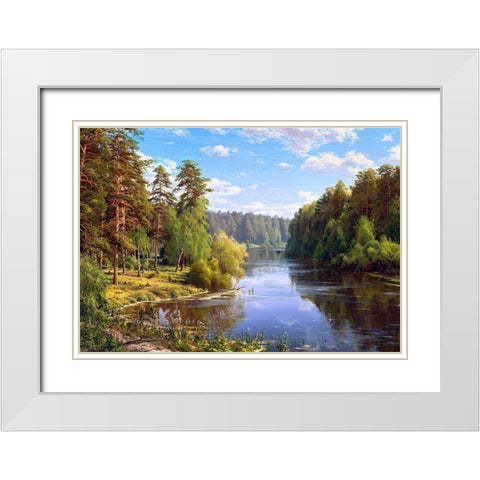 Forest flood White Modern Wood Framed Art Print with Double Matting by Basov, Sergej
