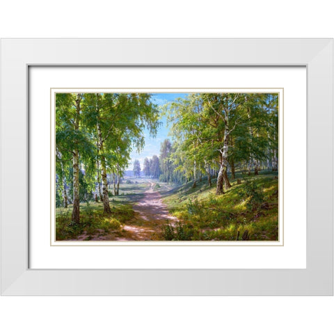 Birch forest White Modern Wood Framed Art Print with Double Matting by Basov, Sergej