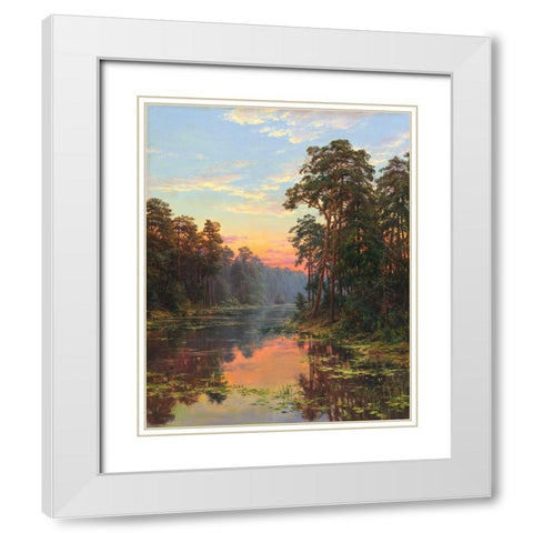 Evening at the lake White Modern Wood Framed Art Print with Double Matting by Basov, Sergej