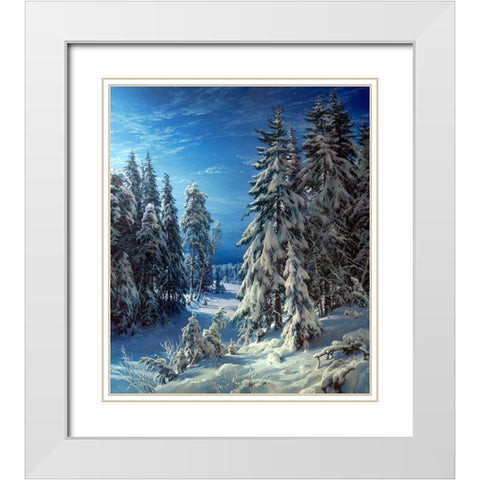 Winter night White Modern Wood Framed Art Print with Double Matting by Basov, Sergej