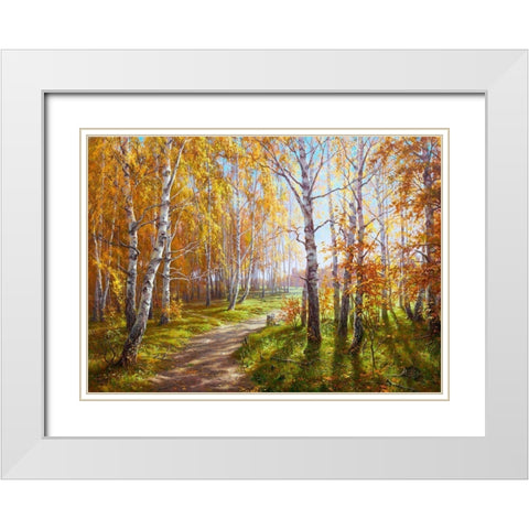 Autumn grove White Modern Wood Framed Art Print with Double Matting by Basov, Sergej