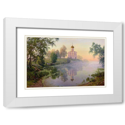 Morning on the Nerl White Modern Wood Framed Art Print with Double Matting by Basov, Sergej