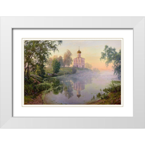 Morning on the Nerl White Modern Wood Framed Art Print with Double Matting by Basov, Sergej