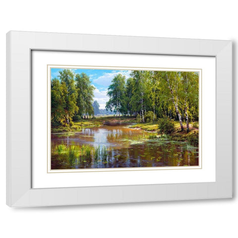 Verdurous pond White Modern Wood Framed Art Print with Double Matting by Basov, Sergej