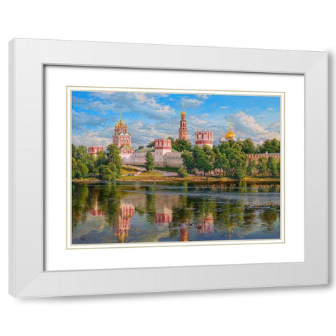 Novodevichy monastery White Modern Wood Framed Art Print with Double Matting by Basov, Sergej