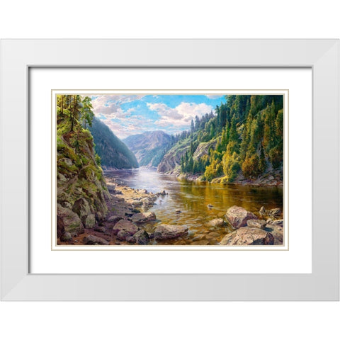 Mountain river White Modern Wood Framed Art Print with Double Matting by Basov, Sergej