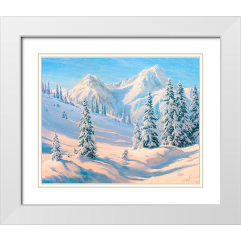 Mountains White Modern Wood Framed Art Print with Double Matting by Basov, Sergej