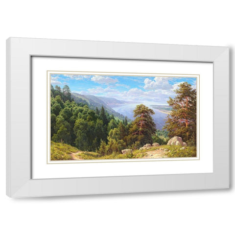 Sunny day over the Volga river White Modern Wood Framed Art Print with Double Matting by Basov, Sergej