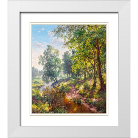 Landscape with a stream White Modern Wood Framed Art Print with Double Matting by Basov, Sergej