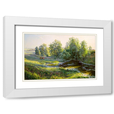 Morning White Modern Wood Framed Art Print with Double Matting by Basov, Sergej