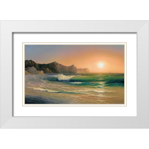 Evening wave White Modern Wood Framed Art Print with Double Matting by Beregovaya, Elena