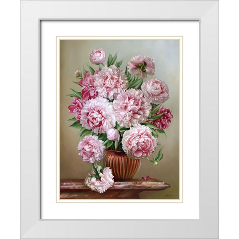 Bouquet on a marble table White Modern Wood Framed Art Print with Double Matting by Buzin, Igor