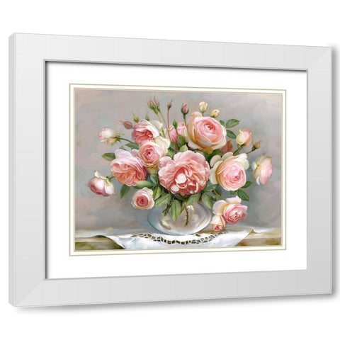 Roses in a glass vase White Modern Wood Framed Art Print with Double Matting by Buzin, Igor