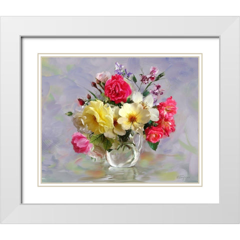 Roses in a jug White Modern Wood Framed Art Print with Double Matting by Buzin, Igor
