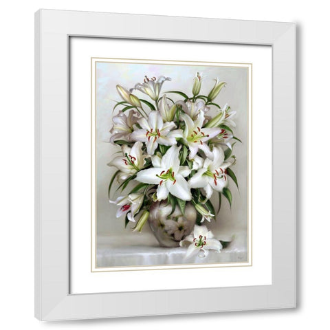 Bouquet of white lilies White Modern Wood Framed Art Print with Double Matting by Buzin, Igor