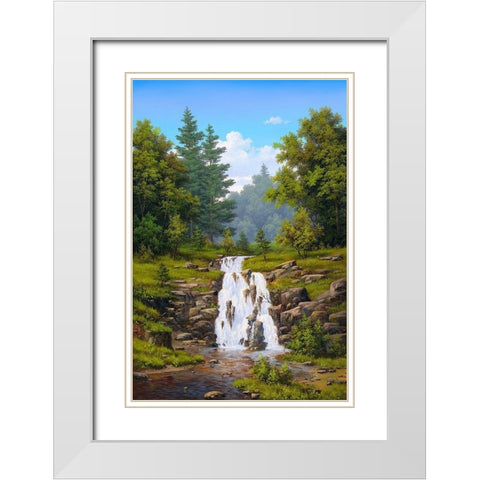 Waterfall White Modern Wood Framed Art Print with Double Matting by Babichev, Vyacheslav