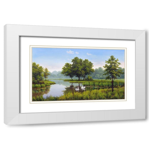 Two swans White Modern Wood Framed Art Print with Double Matting by Babichev, Vyacheslav