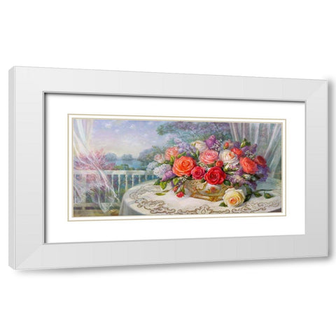 Roses on the veranda White Modern Wood Framed Art Print with Double Matting by Dandorf, Olga