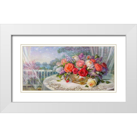 Roses on the veranda White Modern Wood Framed Art Print with Double Matting by Dandorf, Olga