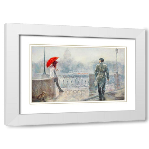 Red umbrella White Modern Wood Framed Art Print with Double Matting by Dandorf, Olga