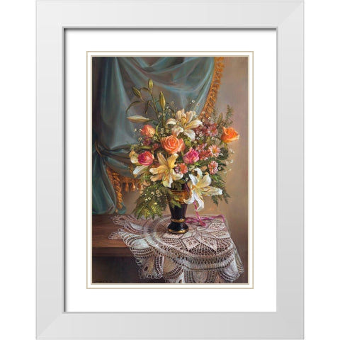 Bouquet 1 White Modern Wood Framed Art Print with Double Matting by Dandorf, Olga