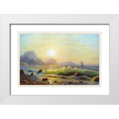 Morning. Surf waves White Modern Wood Framed Art Print with Double Matting by Goryachev, Alexander