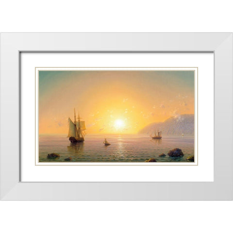 Sailboat. Morning White Modern Wood Framed Art Print with Double Matting by Goryachev, Alexander