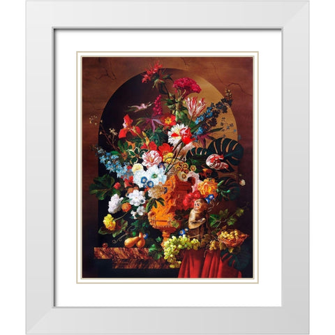 Still life with a monkey, flowers and fruits White Modern Wood Framed Art Print with Double Matting by Golovin, Konstantin