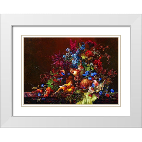 Still-life with a parrot White Modern Wood Framed Art Print with Double Matting by Golovin, Konstantin