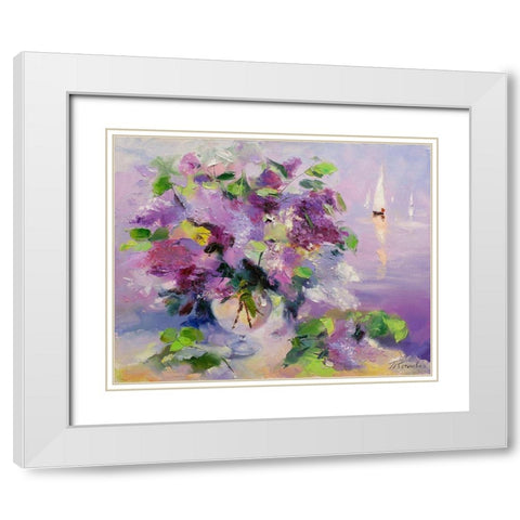 Lilac and yachts White Modern Wood Framed Art Print with Double Matting by Kotinova, Galina
