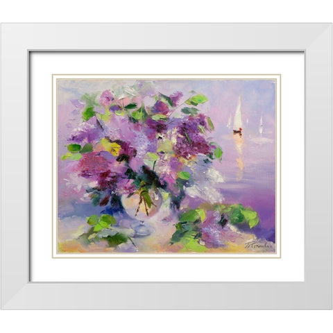 Lilac and yachts White Modern Wood Framed Art Print with Double Matting by Kotinova, Galina